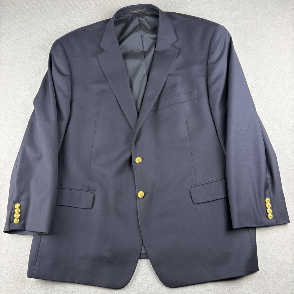 Lauren Ralph Lauren Blazer Men's 52R Navy Wool Twill Regular Fit 2-Button
